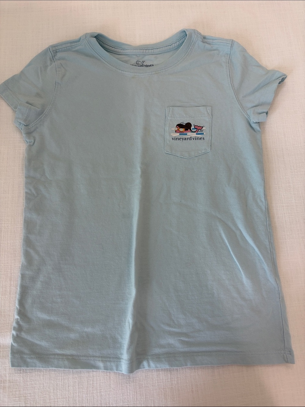 Vineyard Vines Girls' Light Blue Short Sleeve Pocket Tee